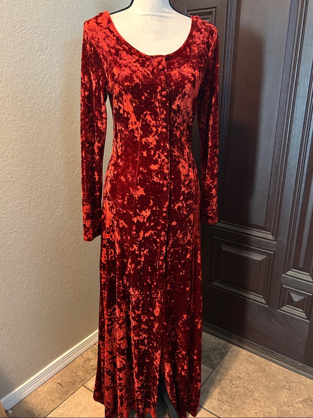 Vintage Contempo Casuals Crushed Velvet Maxi Dress